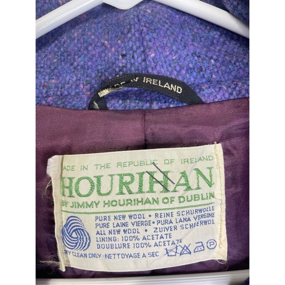 Vintage Jimmy Hourihan Of Dublin Donegal Tweed Purple Wool Coat Size 10 Ireland - Picture 6 of 7